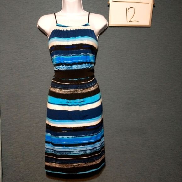 focus sleeveless silky stretchy striped midi dress 12 - Picture 1 of 4